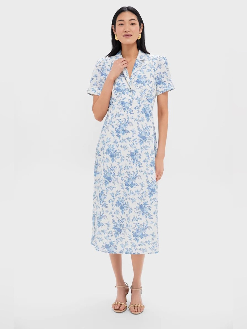 Tuckernuck NWT Forget Me Not Blue Floral Bellamy Midi Dress Line Cotton Size XS